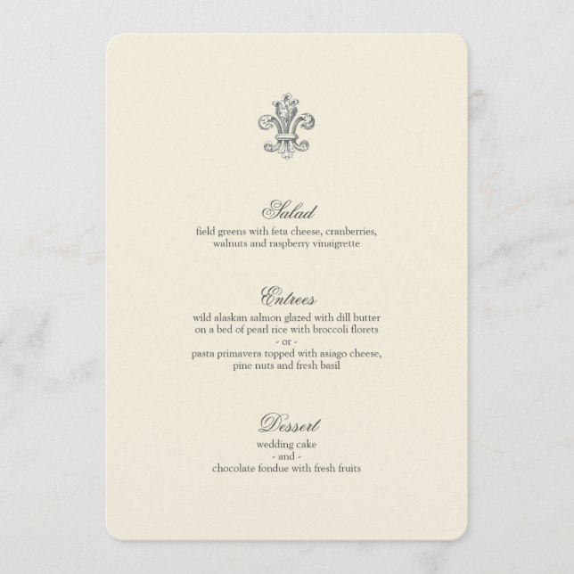 Elegantes Lilie Wedding Menu Menükarte (Vorderseite)