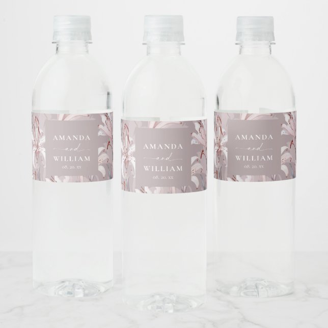Elegantes Lily Wedding Water Flasche Label Wasserflaschenetikett (Flaschen)