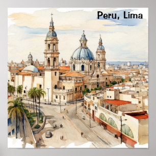 Elegantes Lima Peru Aquarell Panorama-Ansicht Poster