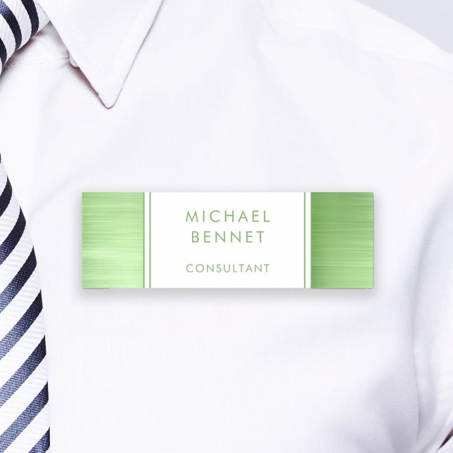 Elegantes Limettengrün, gegossenes Metallgeschäft Namensschild (Elegant Lime Green Brushed Metallic Business Name Tag)