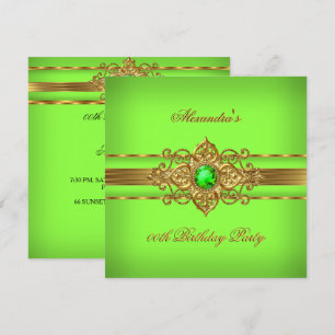 Elegantes Limettengrün Juwel Gold Geburtstagsfeier Einladung