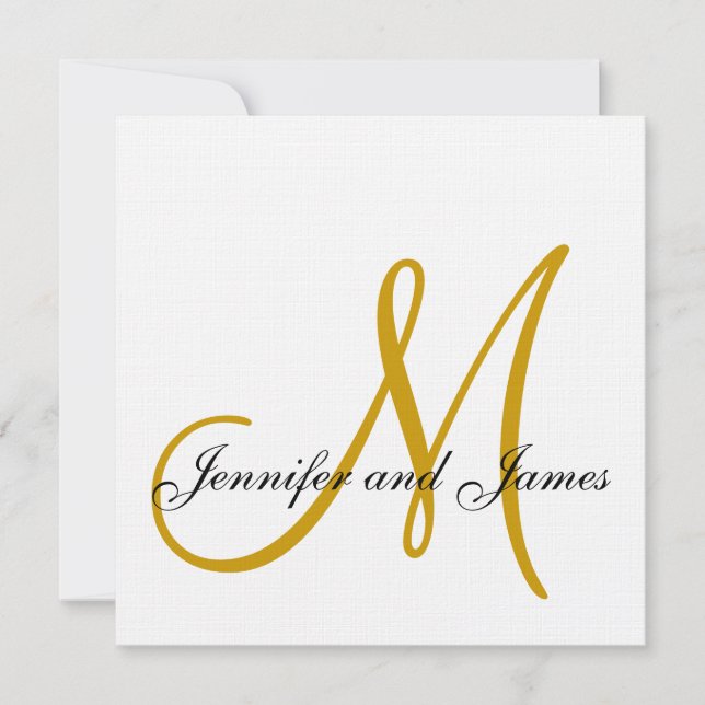 Elegantes Linen Monogram Wedding Gold Einladung (Vorderseite)