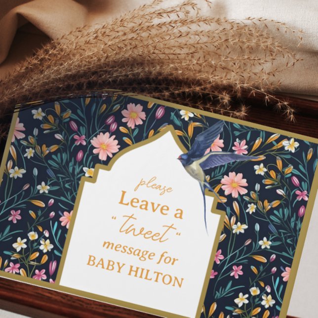 Elegantes Little Bird Floral Baby Shower Gästebuch (Von Creator hochgeladen)