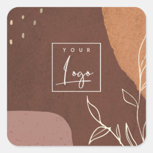 Elegantes Logo Abstrakt braun-orange Blätter Quadratischer Aufkleber