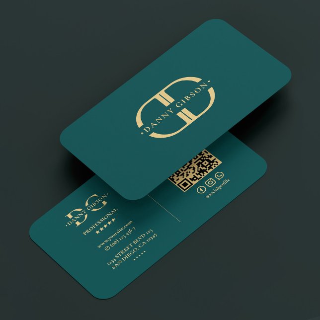 Elegantes Logo D Monogram Modernes Aquamarines Gol Visitenkarte (Elegant Logo D Monogram Modern Teal Gold Business Card
)