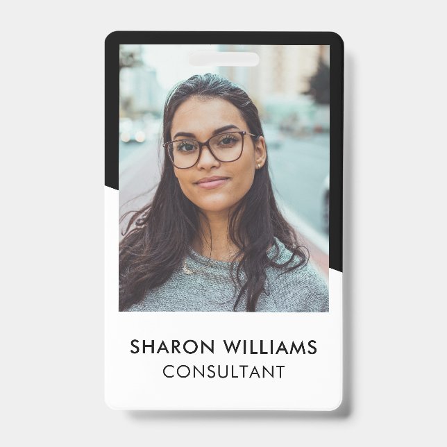 Elegantes Logo des Schwarz-weißen Mitarbeiter-Foto Ausweis (Vorderseite)