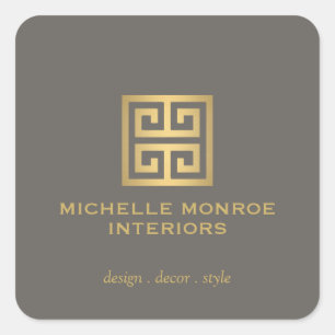 Elegantes Logo für den griechischen Designer Gold/ Quadratischer Aufkleber