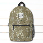 Elegantes Logo für die Farbflora in Großbuchstaben Bedruckter Rucksack<br><div class="desc">Das elegante Watercolor Floral Add Logo Corporate Backpack ist mit einem eleganten,  blumengeschmückten Aquarellmuster in Grün- und Weiß-Tönen ausgestattet. Ideal für Firmengeschenke,  Schule,  Sport,  Gymnastik,  Reisen und vieles mehr. Designed by ©2024 Evco Studio www.zazzle.com/store/evcostudio</div>