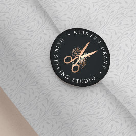 Elegantes Logo für Kupferblumen-Scheren Runder Aufkleber