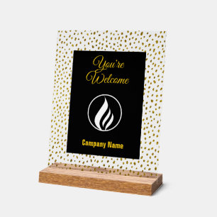 Elegantes Logo, goldene Punkte schwarz Acrylschild