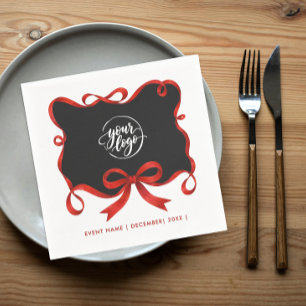 Elegantes Logo Weihnachten Schwarz Rot Band Schlei Serviette