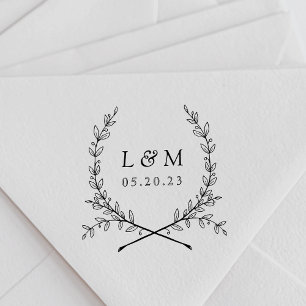 Elegantes Lorbeer-Monogramm Hochzeit-Save-the-Date Gummistempel