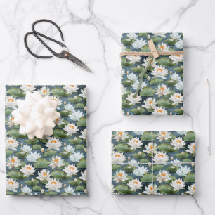Elegantes Lotus-Blume-Fliesenmuster Geschenkpapier Set