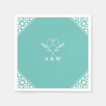 Elegantes Lovebirds Monogramm in Aquamarin