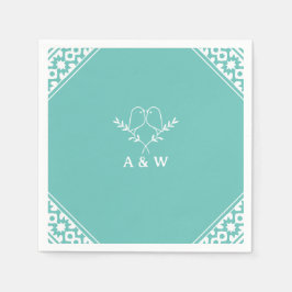 Elegantes Lovebirds Monogramm in Aquamarin Serviette