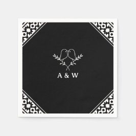 Elegantes Lovebirds Monogramm in Schwarz-Weiß Serviette