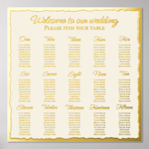 Elegantes Luxe Gold Edge Ecru Foil Seating Chart Foliendrucke
