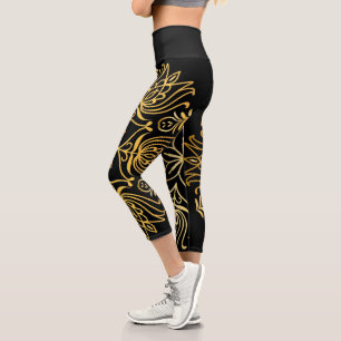 Elegantes Luxuriöses Gold Mandala auf Black Capri  Leggings