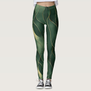 Elegantes luxuriöses Green und Gold Swirl Muster Leggings