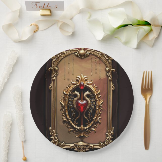Elegantes luxuriöses Herzemblem. Pappteller (Hochzeit)