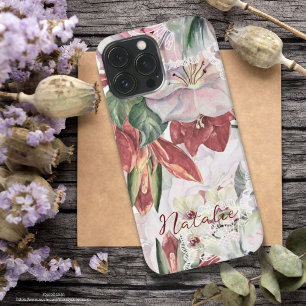 Elegantes luxuriöses Monogramm-Drehbuch mit Blumen iPhone 13 Pro Max Hülle