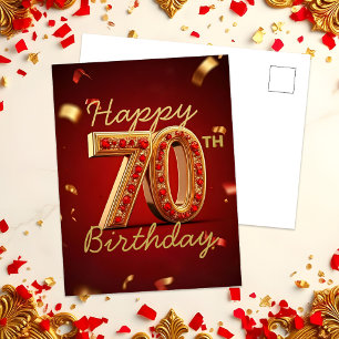 Elegantes Luxuriöses Rot und Gold 70. Geburtstag Postkarte