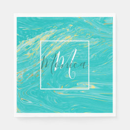 Elegantes luxuriöses Royal Marble Gold Blue Monogr Serviette