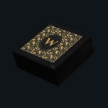 Elegantes Luxus Black Gold Leaf Muster Erinnerungskiste<br><div class="desc">Geben Sie Ihren Lieben eine Touch der Klasse mit diesem eleganten goldenen Blatt- und schwarzen Monogramm-Design. Dieses Produkt zeichnet sich durch ein hübsches Blattmuster mit Vintagem Flair aus. Personalisieren Sie mit dem Monogramm-Brief Ihrer Wahl. Es ist eine perfekte Geschenkboxen,  Ihre wertvollen Erinnerungen zu vermitteln.</div>