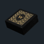 Elegantes Luxus Black Gold Leaf Muster Erinnerungskiste<br><div class="desc">Geben Sie Ihren Lieben eine Touch der Klasse mit diesem eleganten goldenen Blatt- und schwarzen Monogramm-Design. Dieses Produkt zeichnet sich durch ein hübsches Blattmuster mit Vintagem Flair aus. Personalisieren Sie mit dem Monogramm-Brief Ihrer Wahl. Es ist eine perfekte Geschenkboxen,  Ihre wertvollen Erinnerungen zu vermitteln.</div>