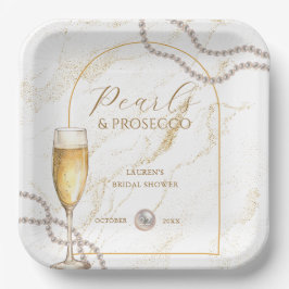 Elegantes Luxus Perlen und Prosecco Brautparty Pappteller