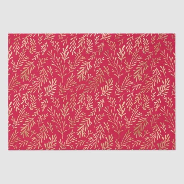 Elegantes Luxus Red Gold Leaf Muster Weihnachten Seidenpapier (Vorderseite)