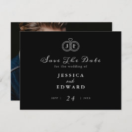 Elegantes Luxus-Schwarz-weiß Ring Monogram-Foto Save The Date