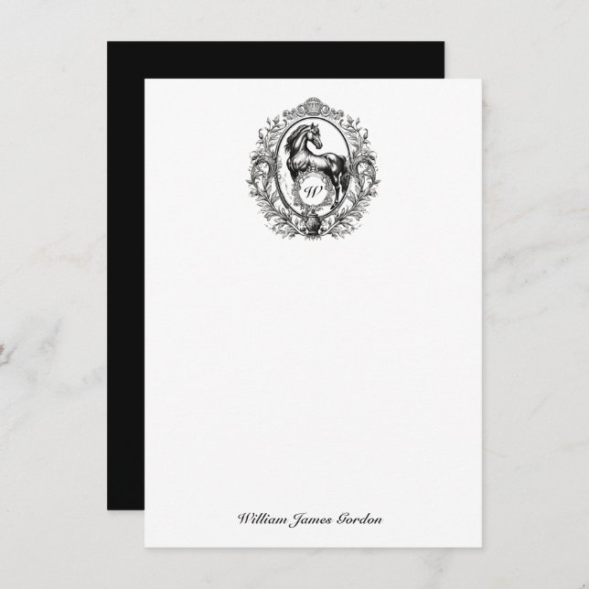 Elegantes Luxus Vintag Pferd Reittier Monogramm Mitteilungskarte (Vorne/Hinten)