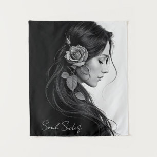Elegantes Mädchen mit Blume im Haar Moderne Kunst Wandteppich
