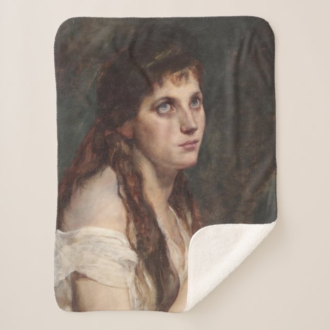 Elegantes Mädchen mit geklappten Händen (Vintage K Sherpadecke (Vorderseite)