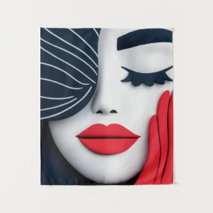 Elegantes Mädchen mit karmesinroten Lippen Porträt Wandteppich