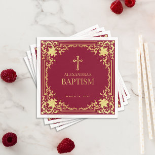 Elegantes Mädchen-Tauf-Burgunder-Faux-Goldfolien-K Serviette