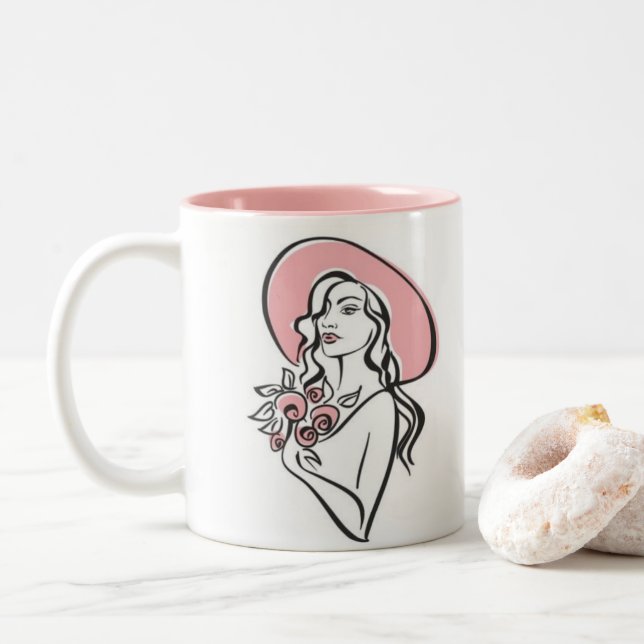 Elegantes Mädchen Zweifarbige Tasse (Mit Donut)