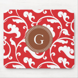 Elegantes, Mädchenhaftes rotes Blumenmuster-Monogr Mousepad