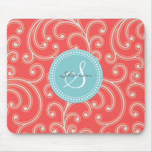 Elegantes, Mädchenhaftes rotes Blumenmuster-Monogr Mousepad