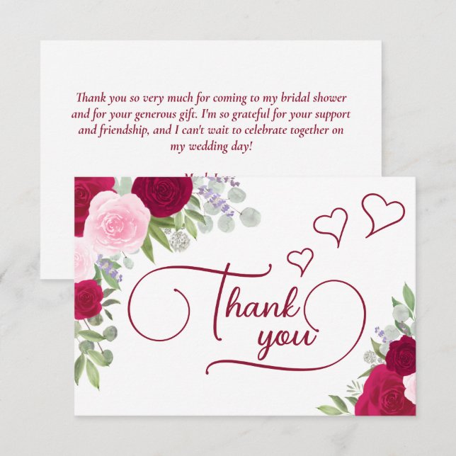 Elegantes Magenta & Pink Boho Rose Brautparty Dankeskarte (Vorne/Hinten)