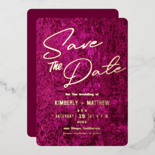 elegantes Magenta-Rosa-Gold Save-the-Date-Hochzeit Folieneinladung