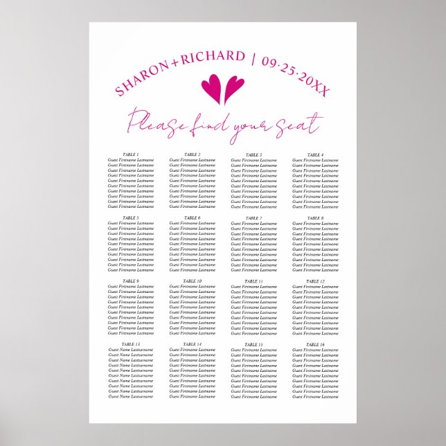 Elegantes Magenta Rosa Hochzeitsstatue Poster (Vorne)