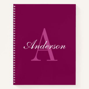 Elegantes Magenta-Rot, Rosa & Weiß Name & Monogram Notizbuch