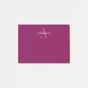 Elegantes Magenta-Rot, Rosa & Weiß Name & Monogram Post-it Klebezettel