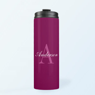 Elegantes Magenta-Rot, Rosa & Weiß Name & Monogram Thermosbecher