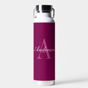 Elegantes Magenta-Rot, Rosa & Weiß Name & Monogram Trinkflasche