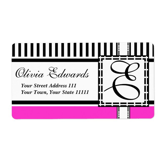 Elegantes Magenta und Schwarze Streifen Monogramm  (Vorne)