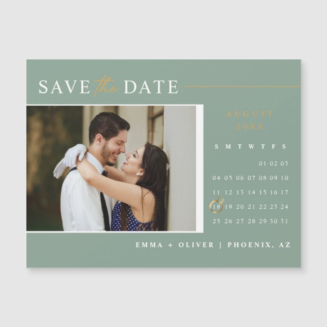 Elegantes Magnet für grüne Save the Date (Vorderseite)