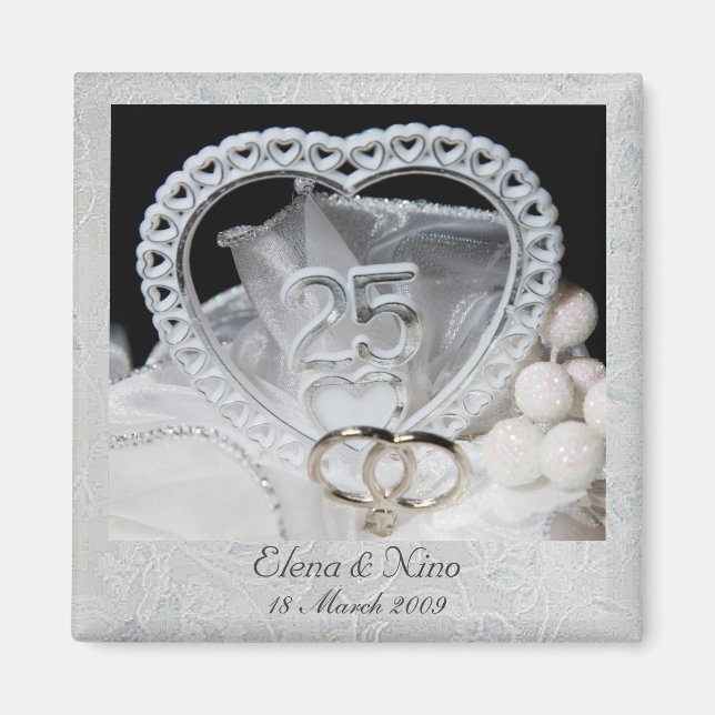 Elegantes Magnet zum 25. Hochzeitstag (Vorne)